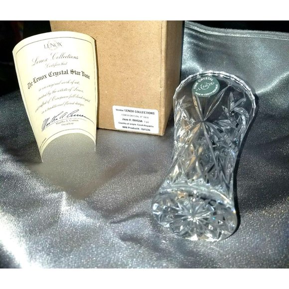 VTG LENOX  Cut Crystal Bud Vase 4 1/8"  w/original sticker box certificate NWB - Picture 3 of 4